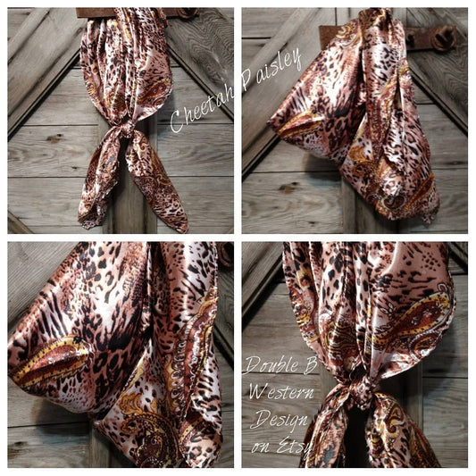 Wild Rag ANIMAL 608 Brown Paisley Cheetah Cowboy Western Neck Scarf Bandanna by Double B Wild Rags