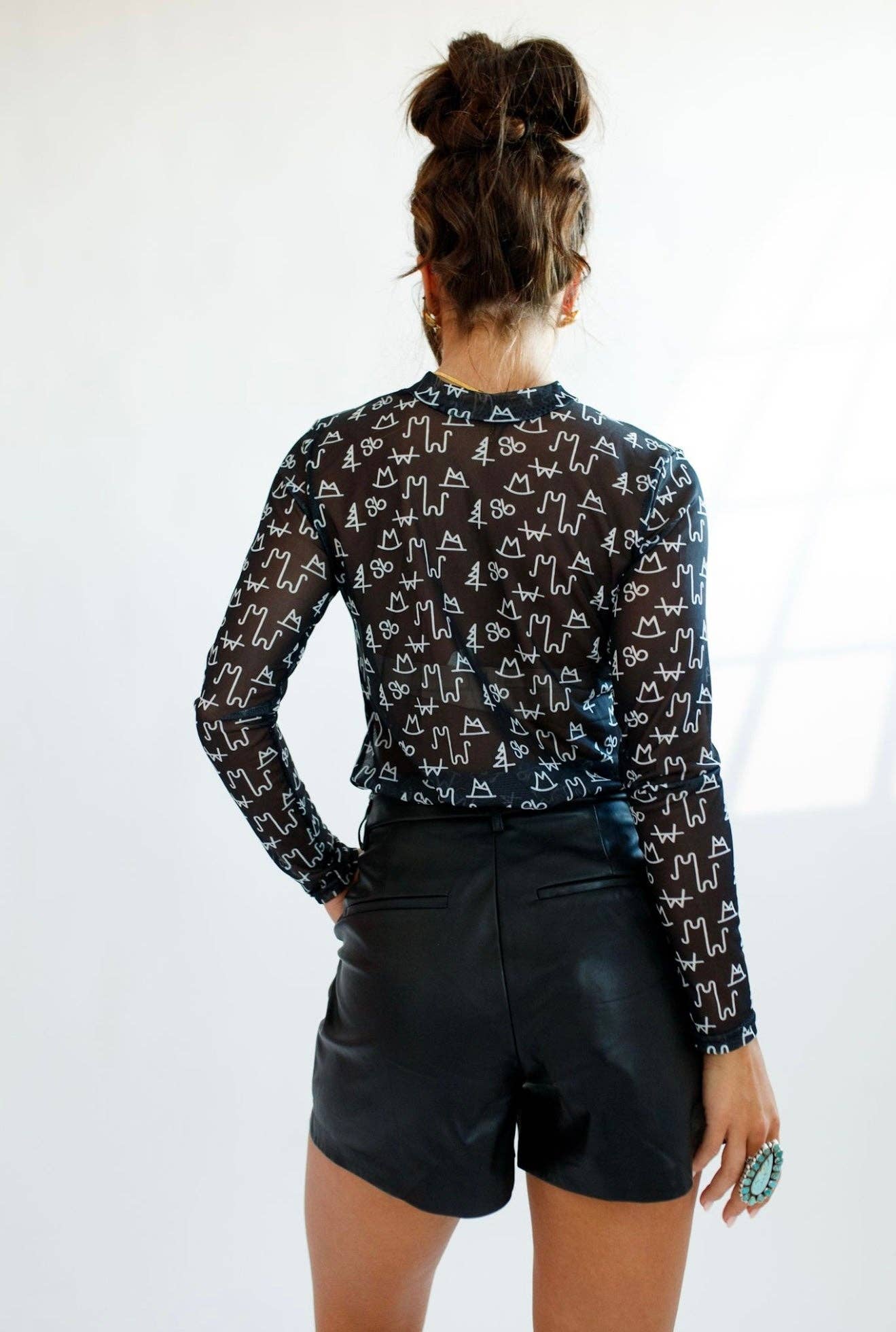 Women's Black Brand Sheer Top