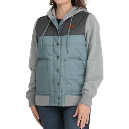 Women's Cinch Canvas Hoodie Jacket - Teal/Grey