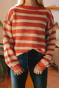 Women's Orange Stripe Ribbed Sweater
