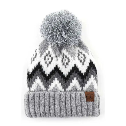 C.C. Soft Aztec Pattern Beanie with Knit Pom