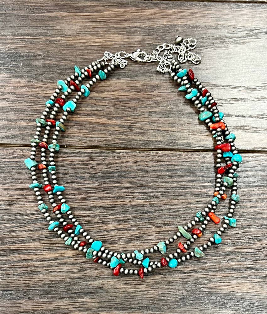 Western Turquoise/Coral Strand Necklace