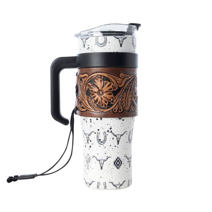 Tooled Western Tumbler in White Stainless Steel