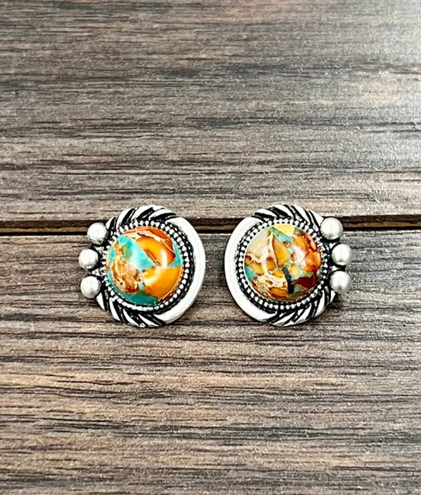 Round Gemstone Stud Earrings