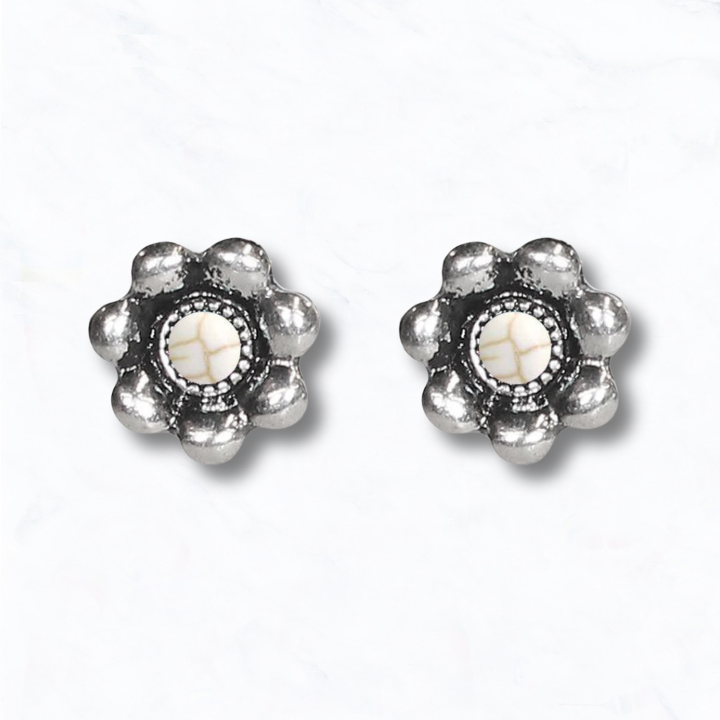 Western Stone Flower Concho Stud Earrings