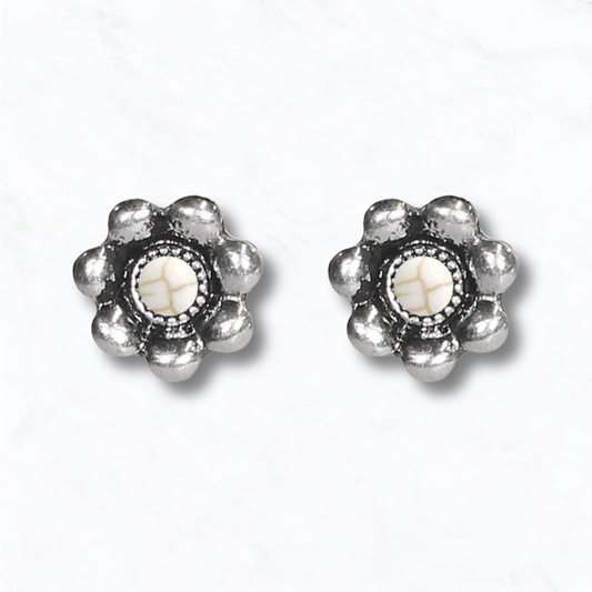 Western Stone Flower Concho Stud Earrings