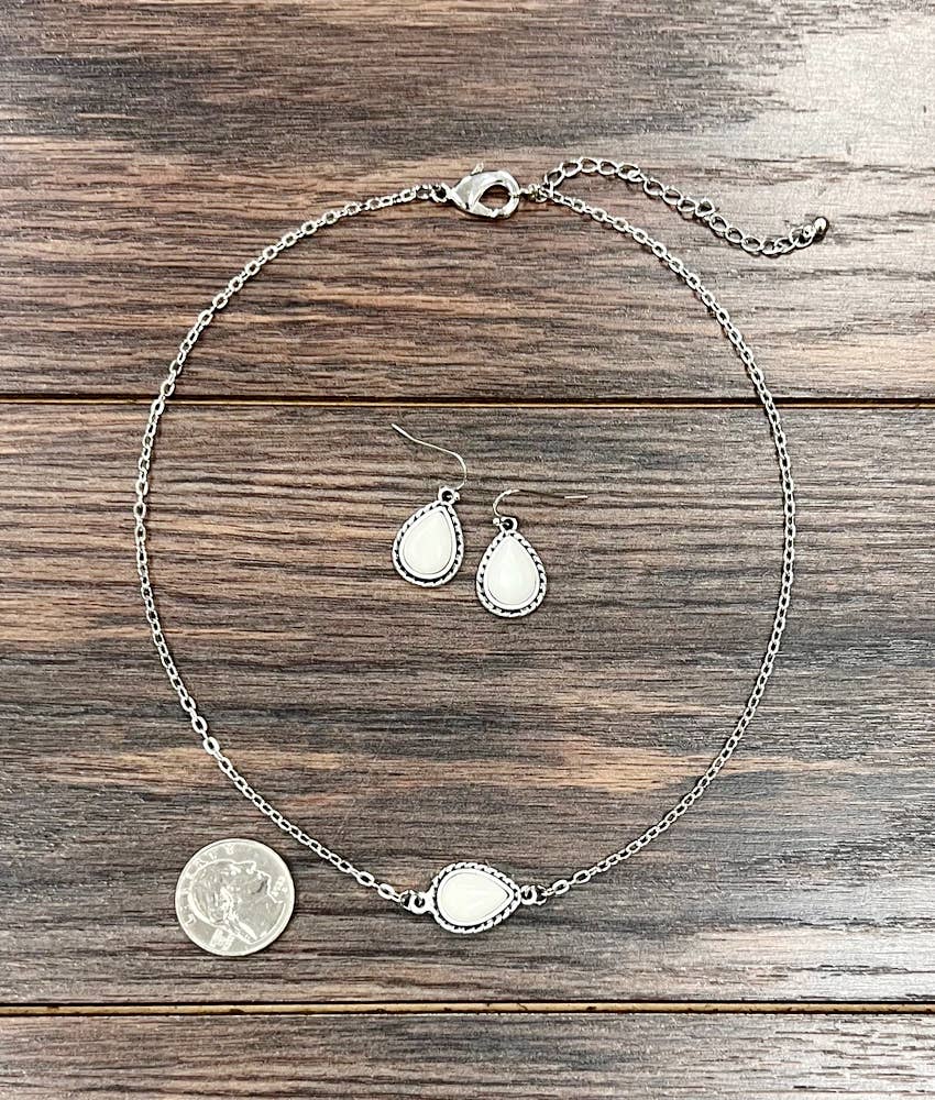 White Drop Turquoise Necklace Earrings Set