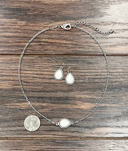 White Drop Turquoise Necklace Earrings Set