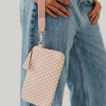 Emma Woven Clutch Wristlet - Checkered Blush