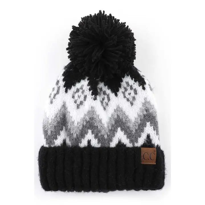 C.C. Soft Aztec Pattern Beanie with Knit Pom