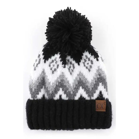C.C. Soft Aztec Pattern Beanie with Knit Pom