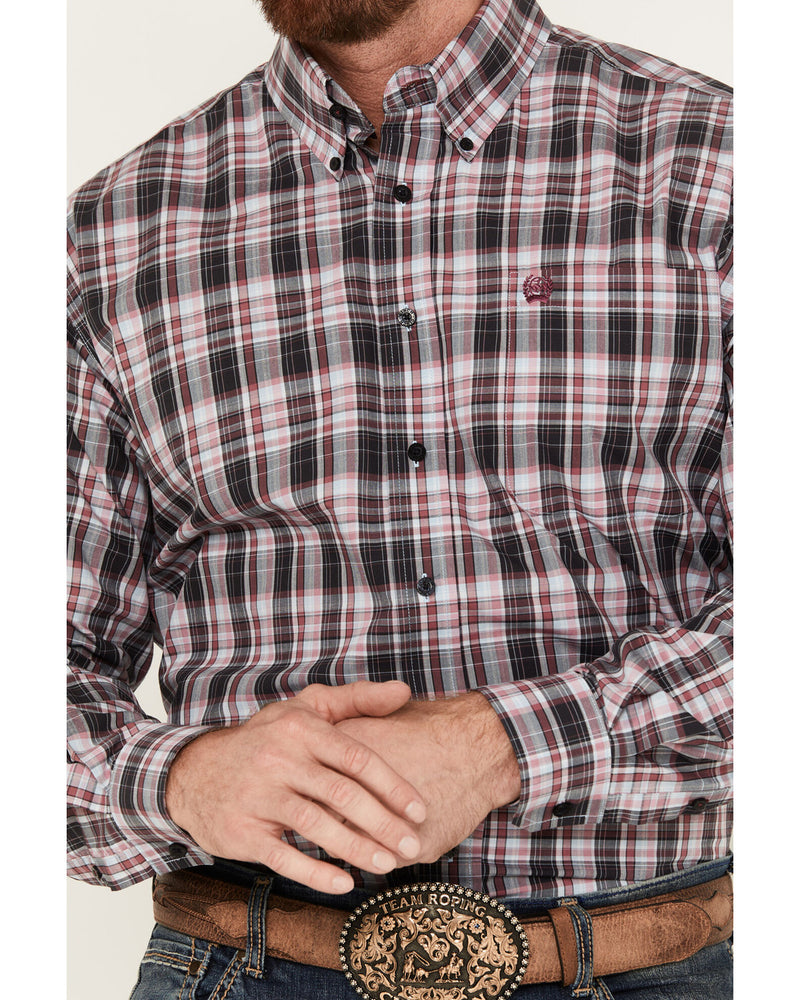Men's Cinch Plaid Print Long Sleeve Button-Down Western Shirt