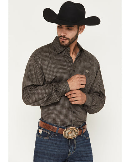 Men's Cinch Micro Geo Print Long Sleeve Button-Down Stretch