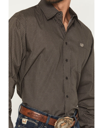 Men's Cinch Micro Geo Print Long Sleeve Button-Down Stretch