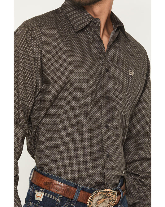 Men's Cinch Micro Geo Print Long Sleeve Button-Down Stretch