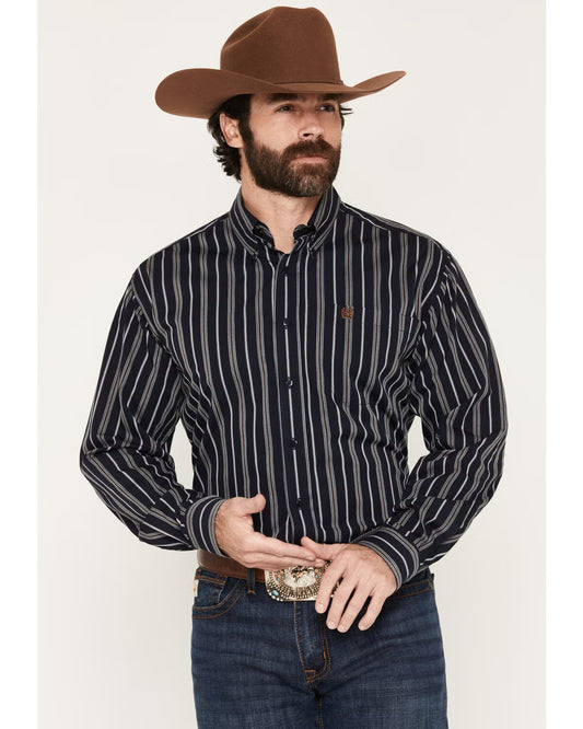 Men's Cinch Navy Striped Button-Down Shirt