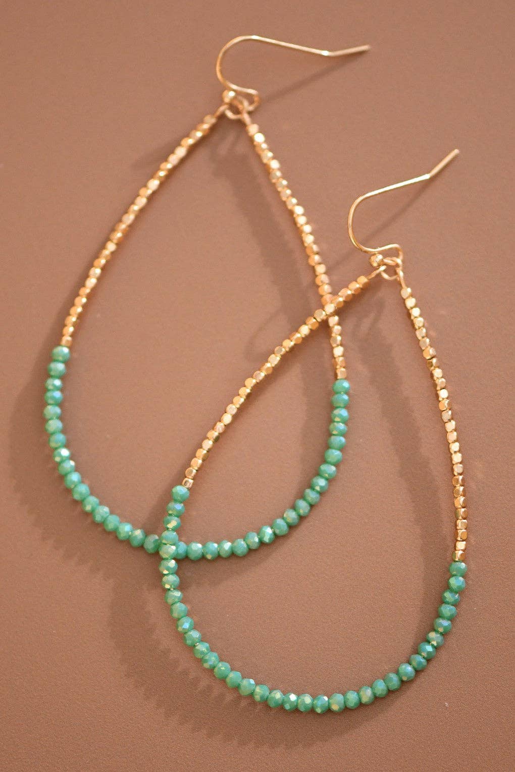 Gold Beaded Hollow Drop Earrings with Glass Beads