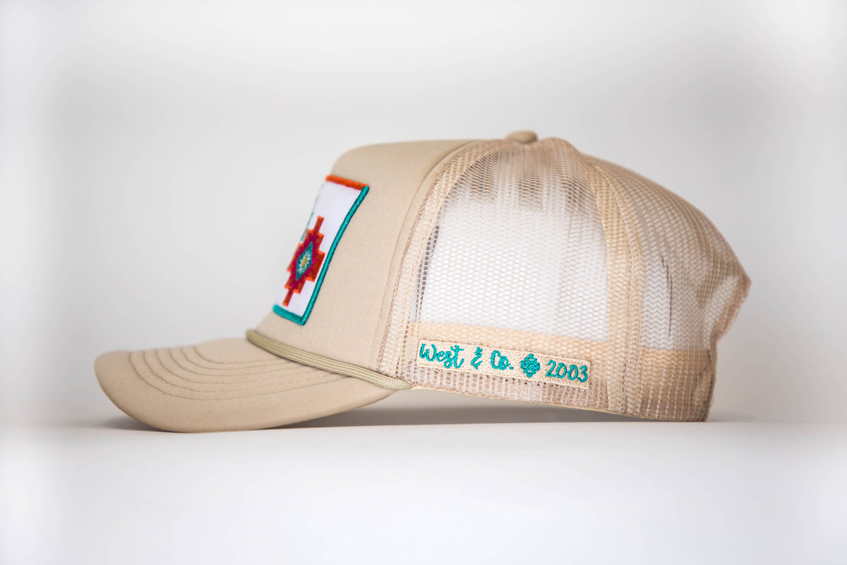 Khaki Trucker Cap with 3 Aztec Embroidered Patch