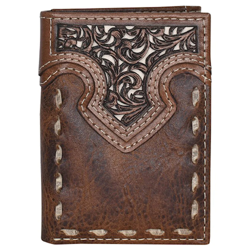 Justin Men's Tooled Trifold Wallet