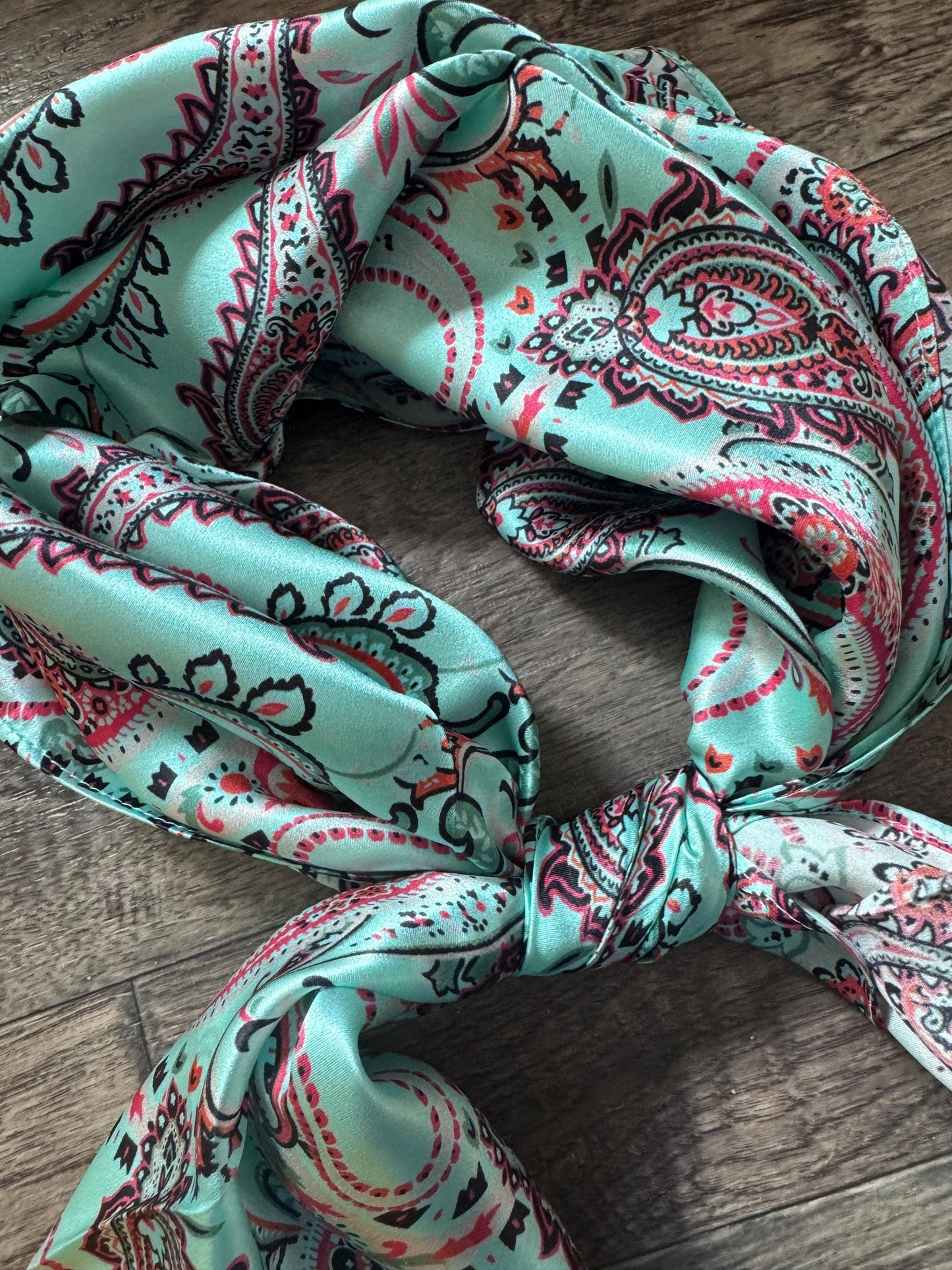 100% Silk Wild Rag Classic Paisley in Turquoise by Double B Wild Rags