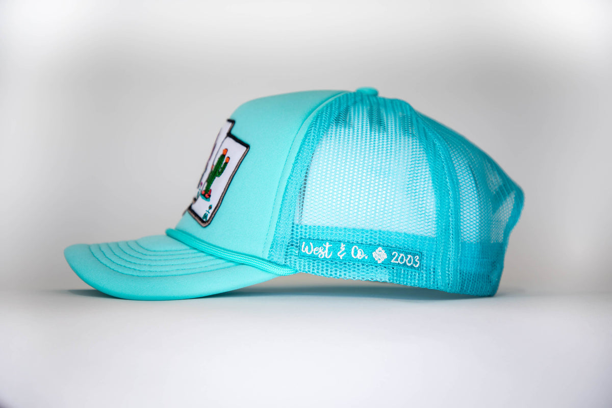 Turquoise Trucker Cap with Cactus Cards Patch