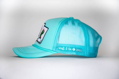 Turquoise Trucker Cap with Cactus Cards Patch
