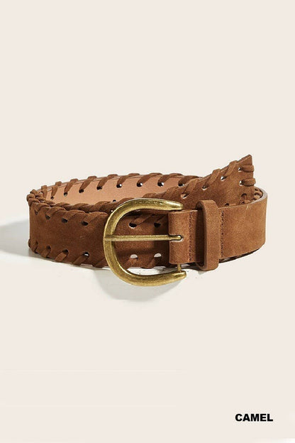 Vintage Braided Brass Pin Buckle Belt - Camel
