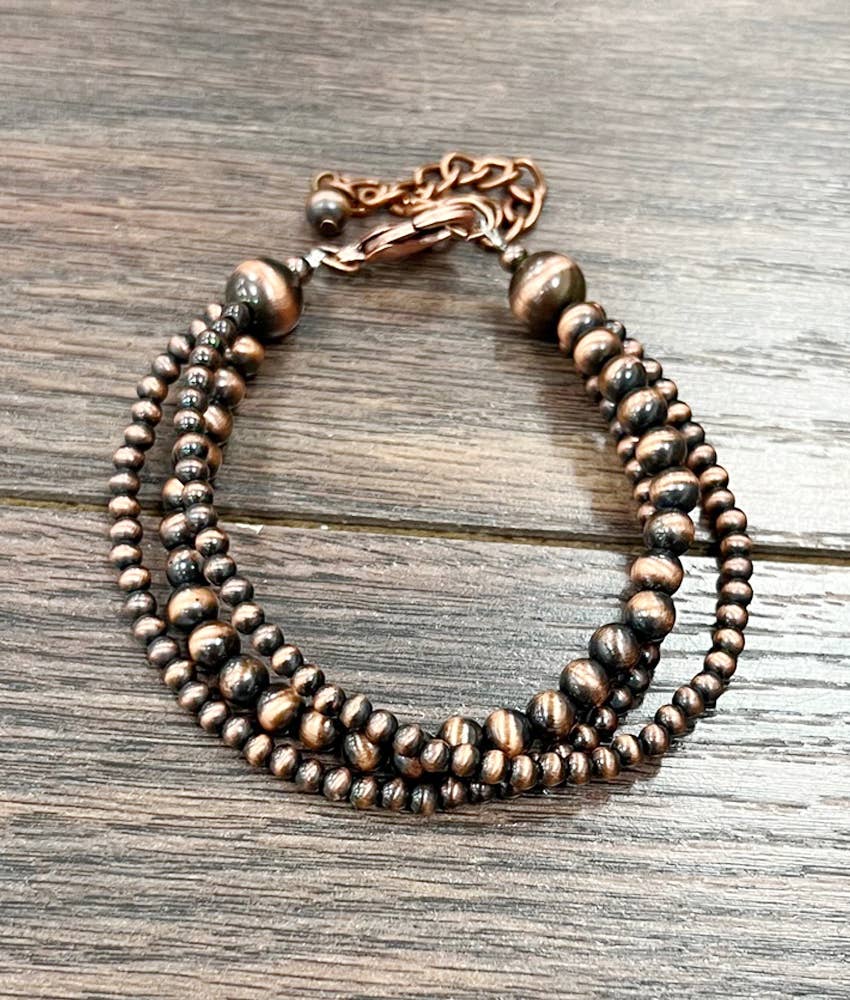 Copper Western Bead Strand Adjustable Bracelet