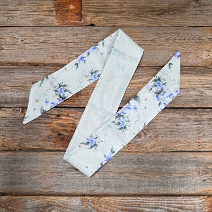 Blue and Green Floral Skinny Mini Wild Rag Scarf
