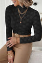 Women's Floral Lace High Neck Long Sleeve Top