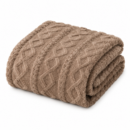 Cable Knit Soft Throw Blanket - Camel