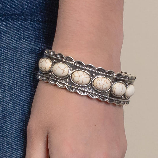 Ivory and Silver Squash Blossom Bracelet