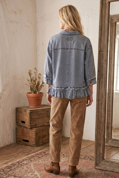 Women's Ruffle Hem Denim Shirt