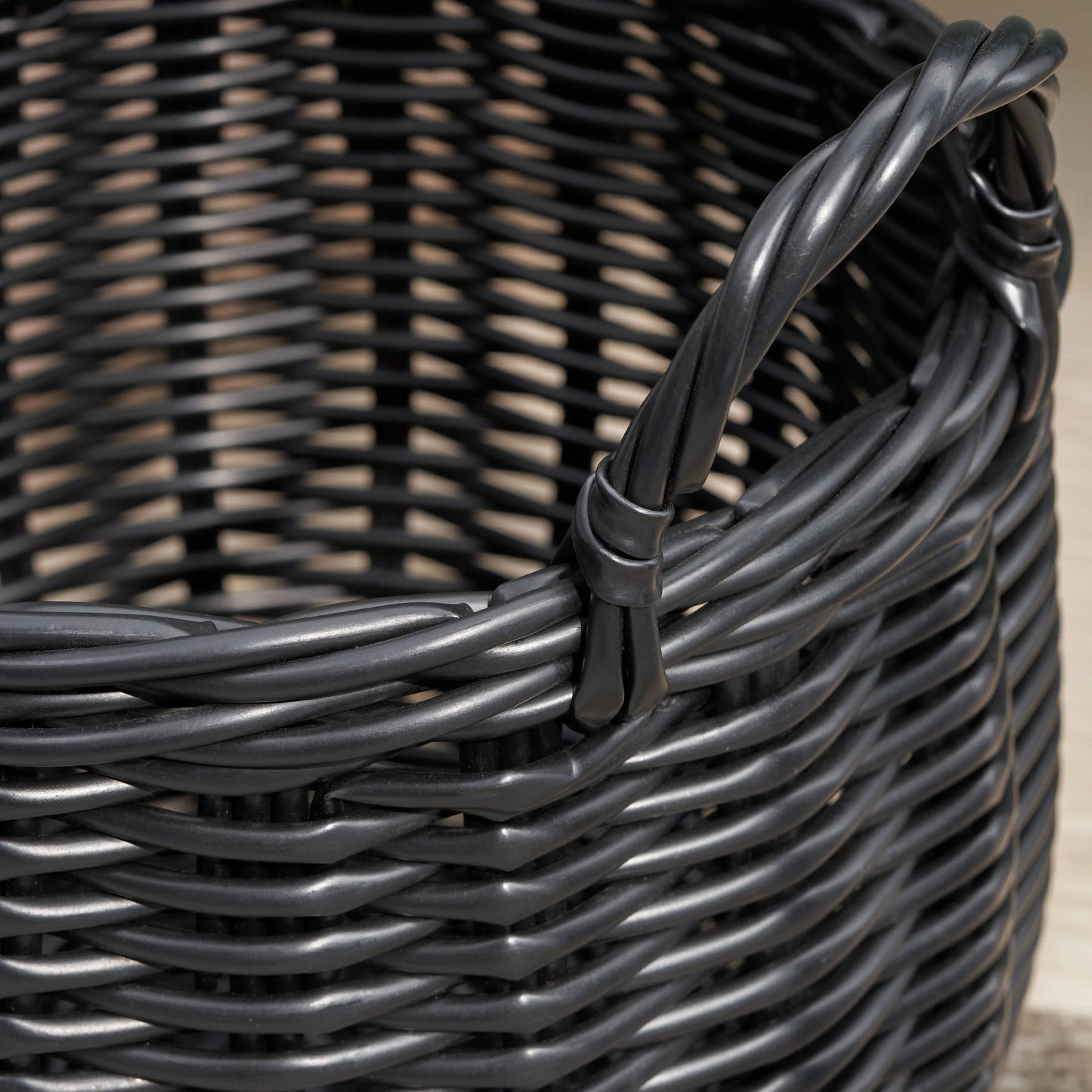 Lucius Round Resin Woven Wicker Basket with Handles
