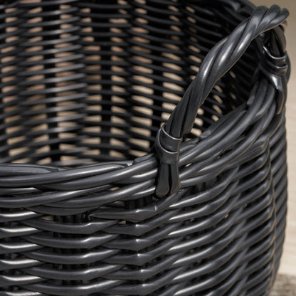 Lucius Round Resin Woven Wicker Basket with Handles