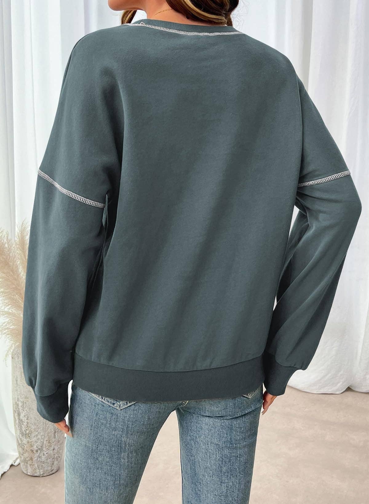 Women's Contrast Stitch Sweater - Blue/Gray