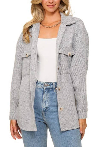 Women's Gray Brushed Waffle Shacket