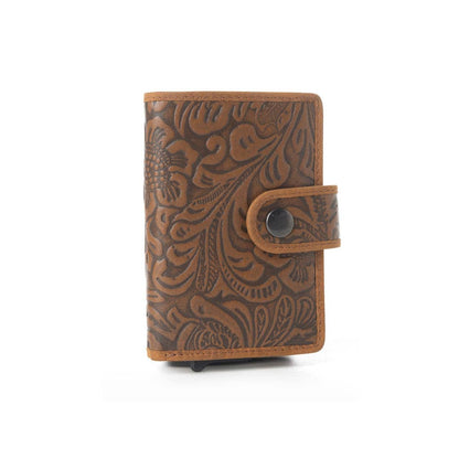 Wild Rose Leather Credit Card Holder in Rustwood Floral