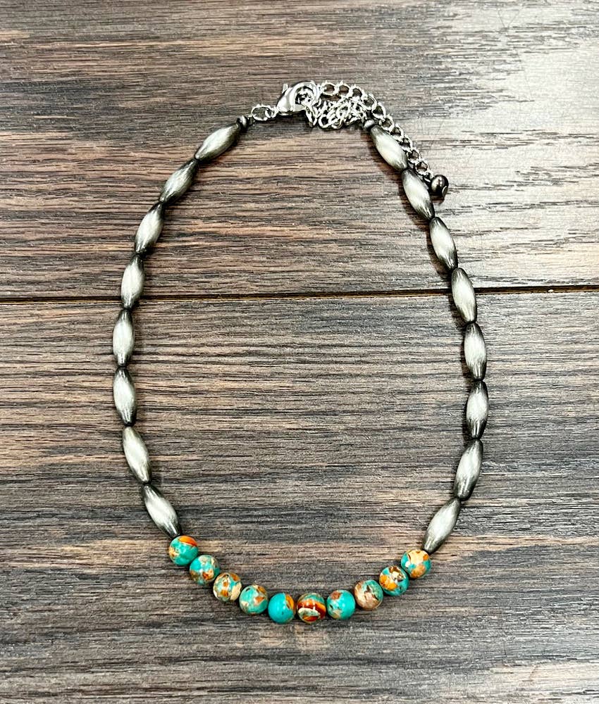 Western Elongated Bead Gemstone Necklace