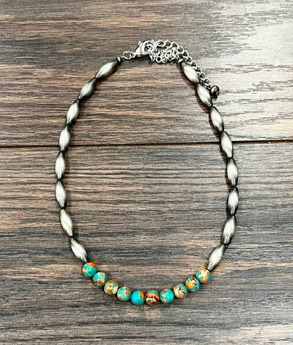 Western Elongated Bead Gemstone Necklace