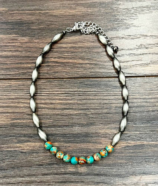 Western Elongated Bead Gemstone Necklace