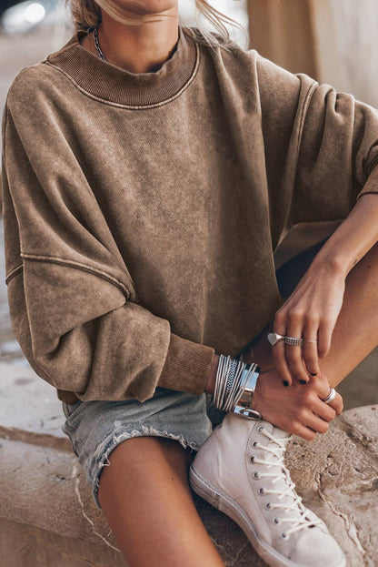 Women's Acid Washed Crewneck Sweatshirt - Brown