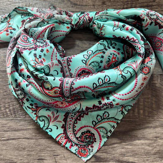 100% Silk Wild Rag Classic Paisley in Turquoise by Double B Wild Rags