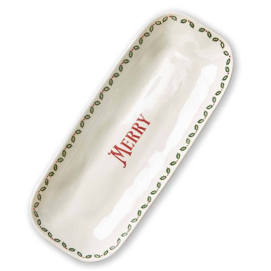 Merry Rectangular Platter Multi Stoneware Christmas