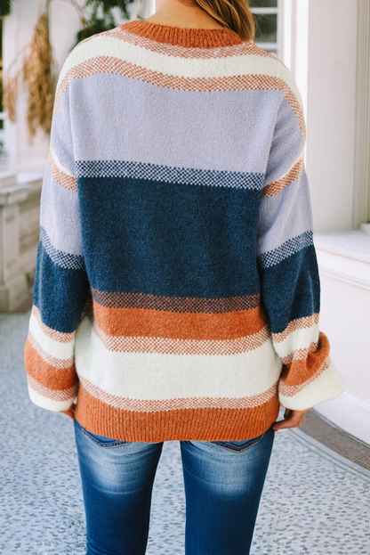 Women's Navy and Orange Color Block Sweater