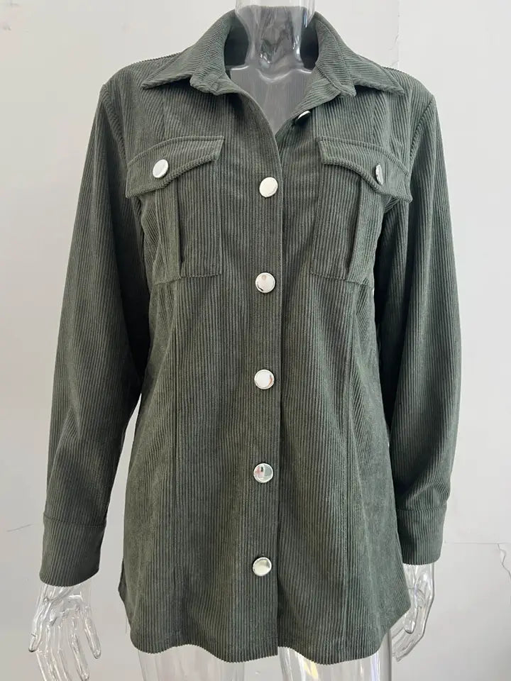 Women's Solid Color Corduroy Lapel Cardigan