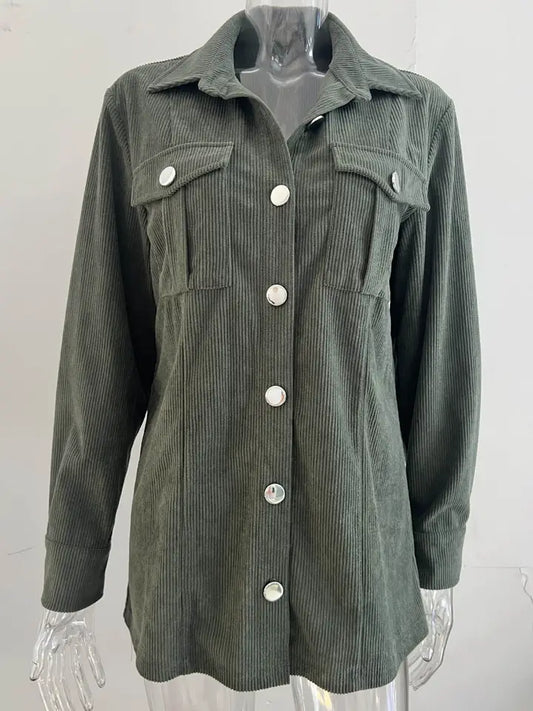 Women's Solid Color Corduroy Lapel Cardigan