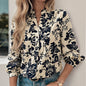 Women's Vintage Printed Blouse - Navy Blue