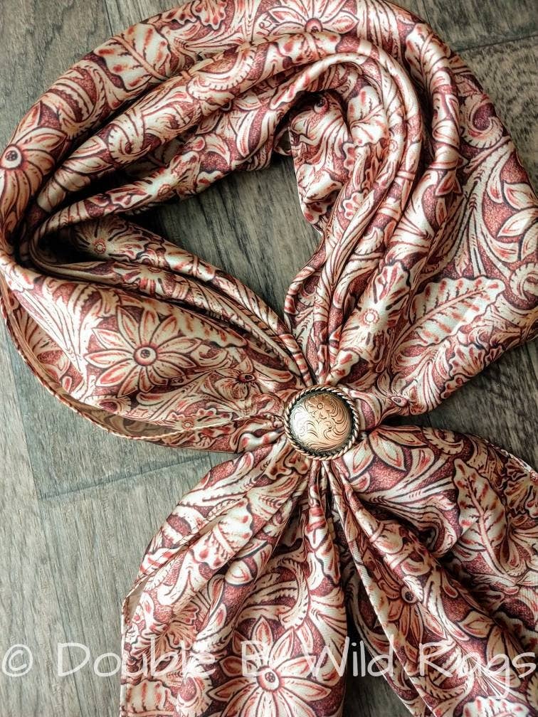 Floral Tooled Leather Neck Scarf