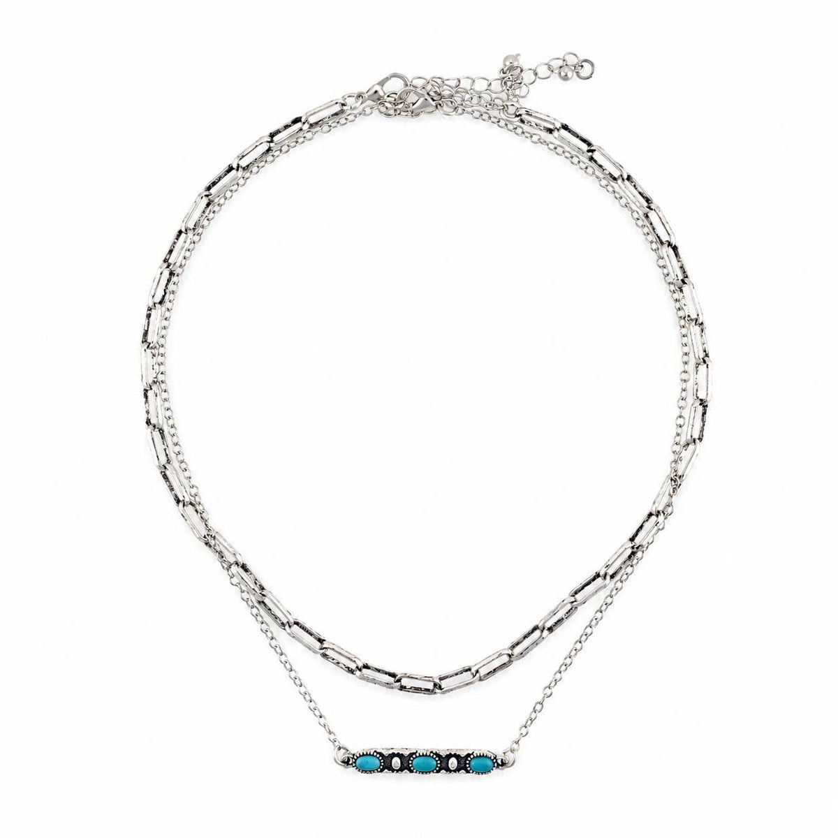 Turquoise Western Bar Layered Necklace - Silver